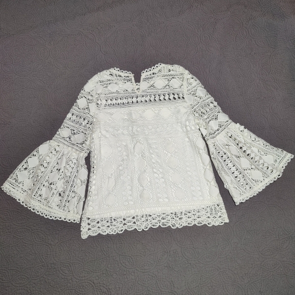 Ellison Crochet Blouse Top Bell Sleeves  Boho Cottagecore Off White Ivory Small - Picture 2 of 11